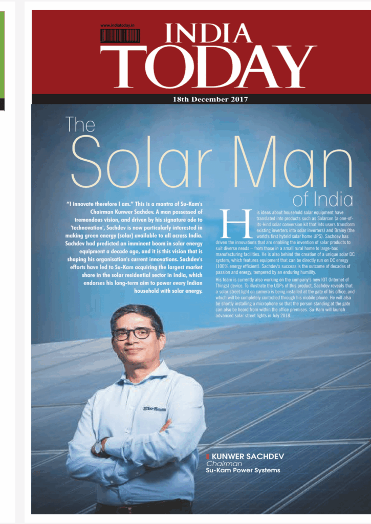 India today article declaring Solar Man of India