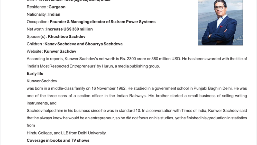 Wikipedia page of kunwer Sachdev