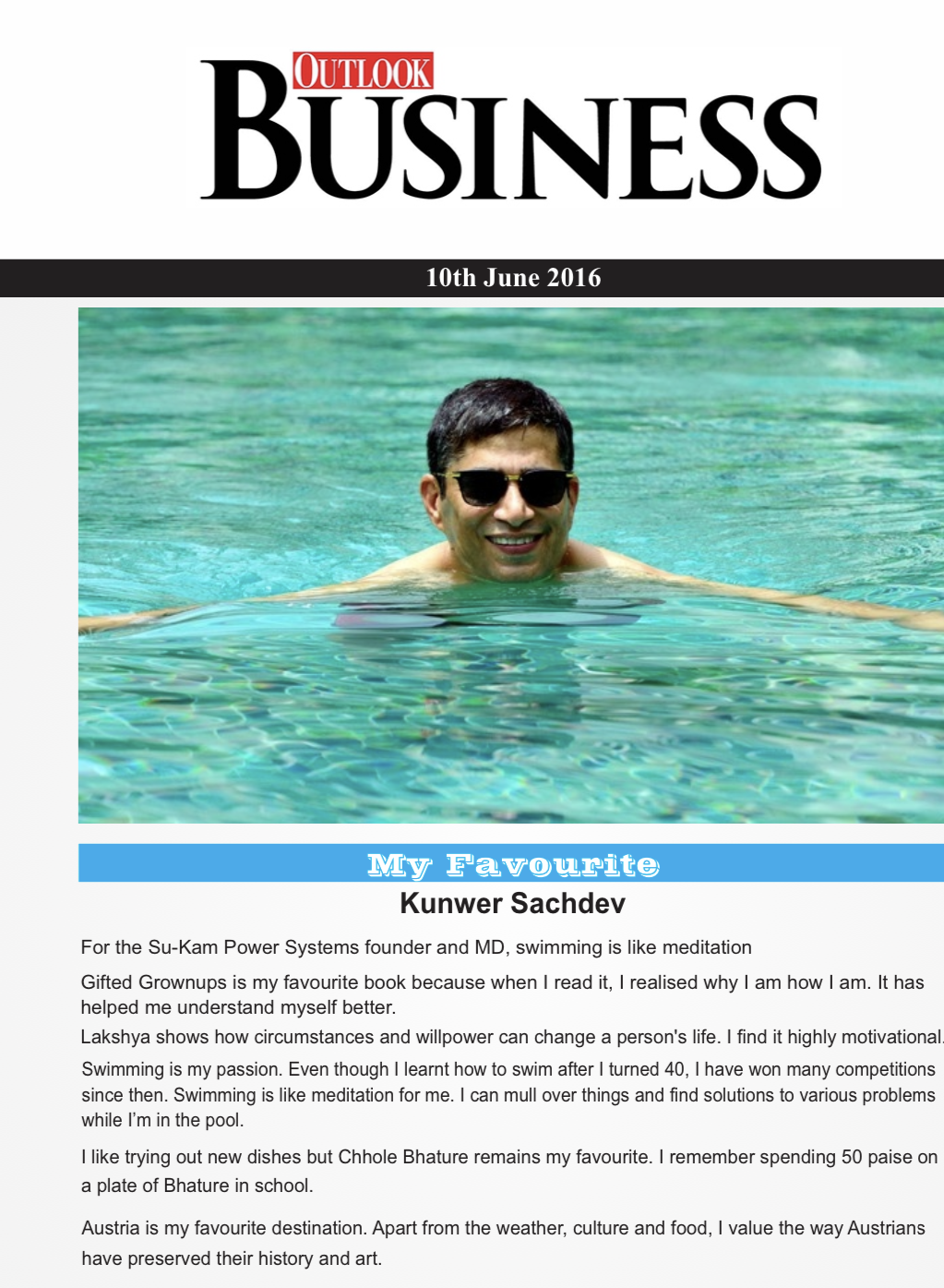Outlook Business Magazine interview
