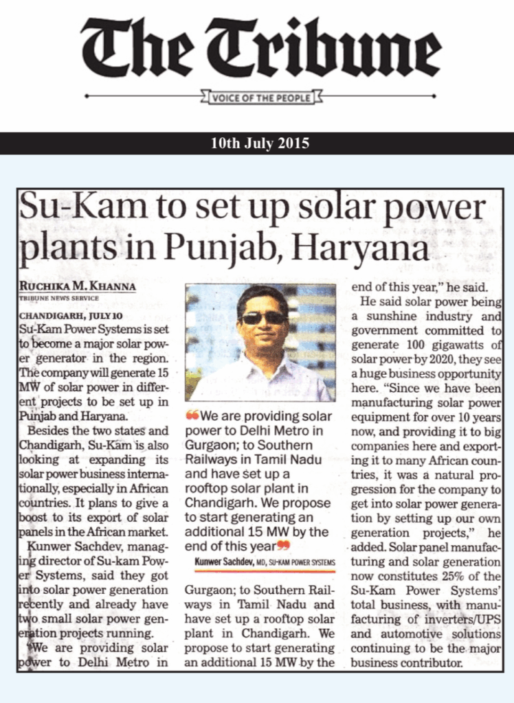 Article of Kunwer Sachdev founder in The tribune newspaper