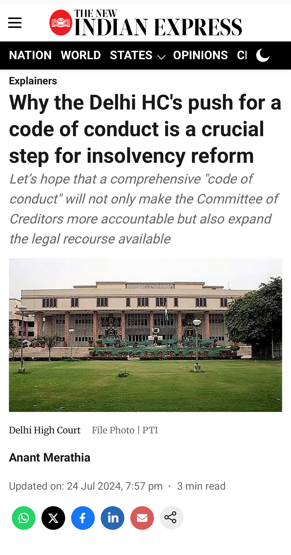 News in Indian Express about Kunwer Sachdev Su-kam Insolvency