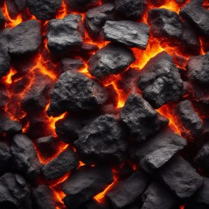 Burning coal
