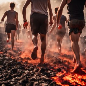 People walking on the hot coal barefoot