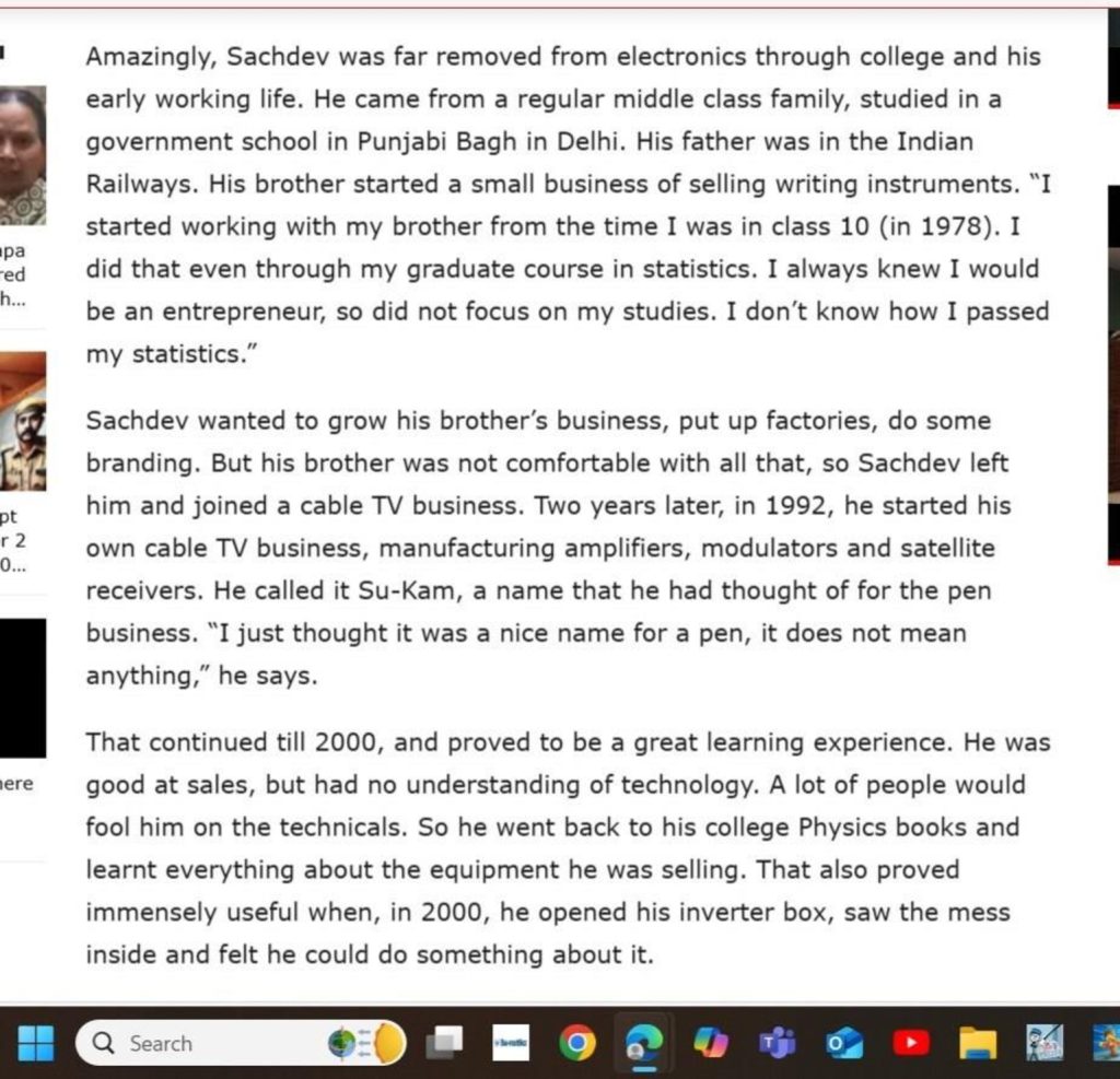 TOI News on Kunwer sachdev founder Su-kam