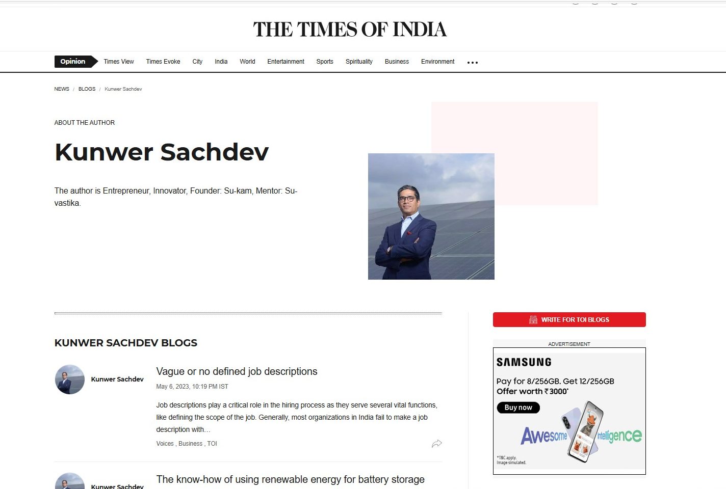 Kunwer SachdevThe author is Entrepreneur, Innovator, Founder: Su-kam, Mentor: Su-vastika. Times of India