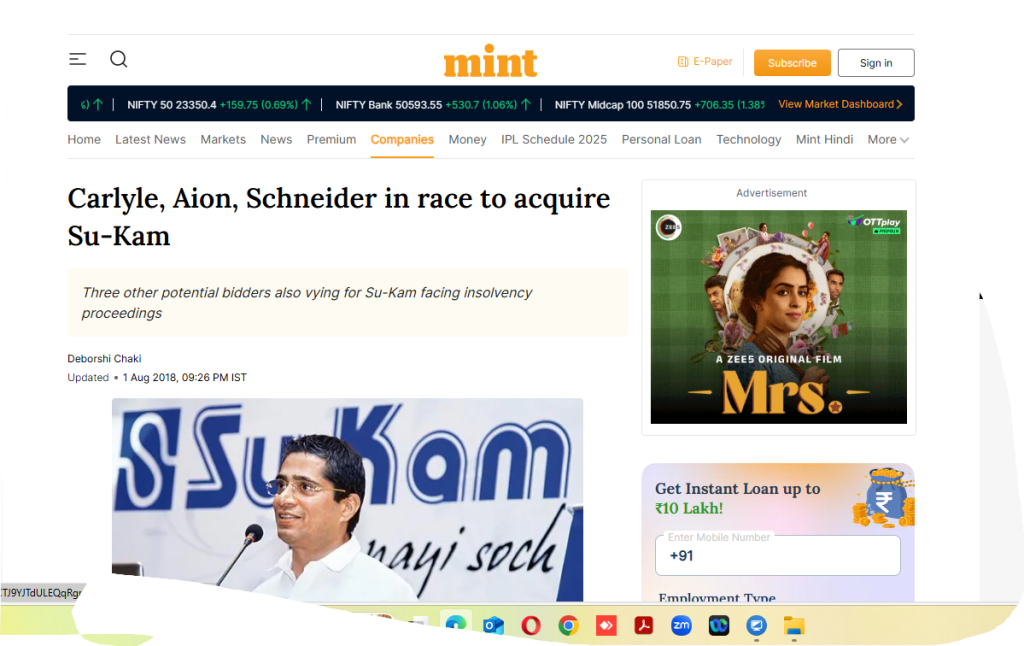 Mint news on Su-kam