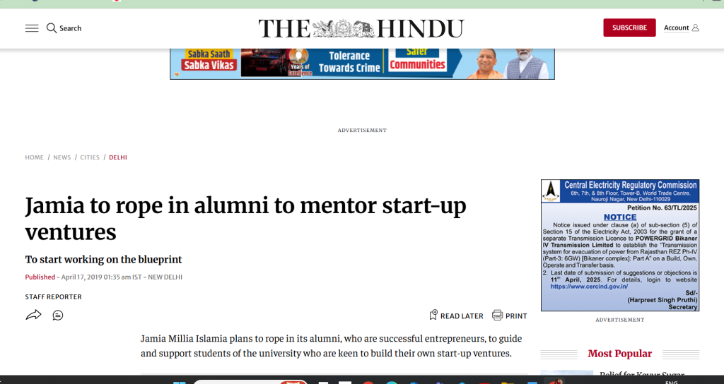 The Hindu News on Jamia Milia