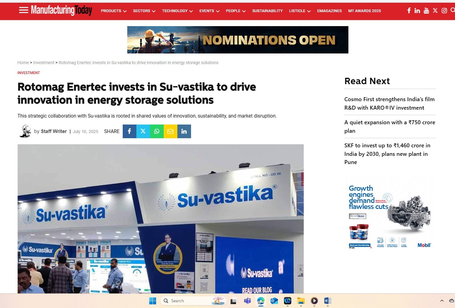 News in Manufacturing India about Su-vastika