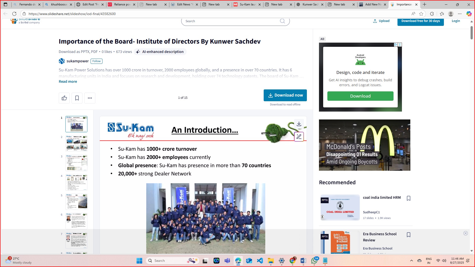 The decorated Su-Kam board — stalwarts from Exide, ABB, and Indian financial markets