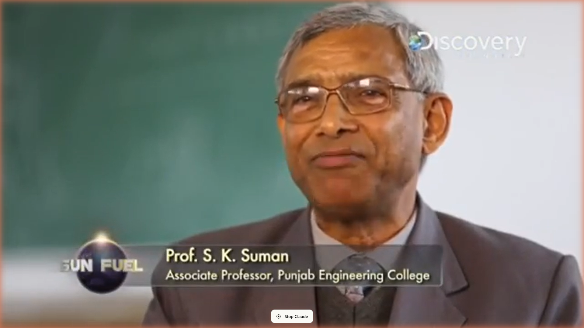 Prof. S. K. Suman, Associate Professor at Punjab Engineering College, interviewed on Discovery Channel's Sun Fuel India