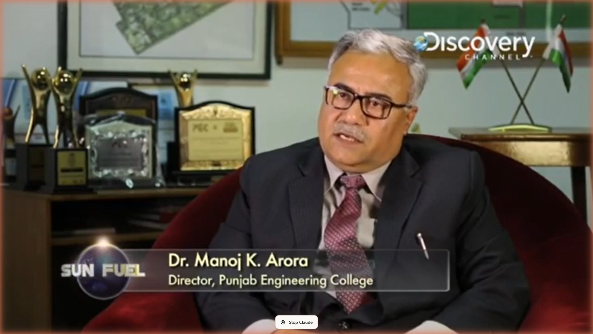 Dr. Manoj K. Arora, Director of Punjab Engineering College, interviewed on Discovery Channel's Sun Fuel India