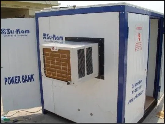 Su-Kam Power Bank container unit housing the Walmart Easyday store power backup — a Bharti Walmart joint venture