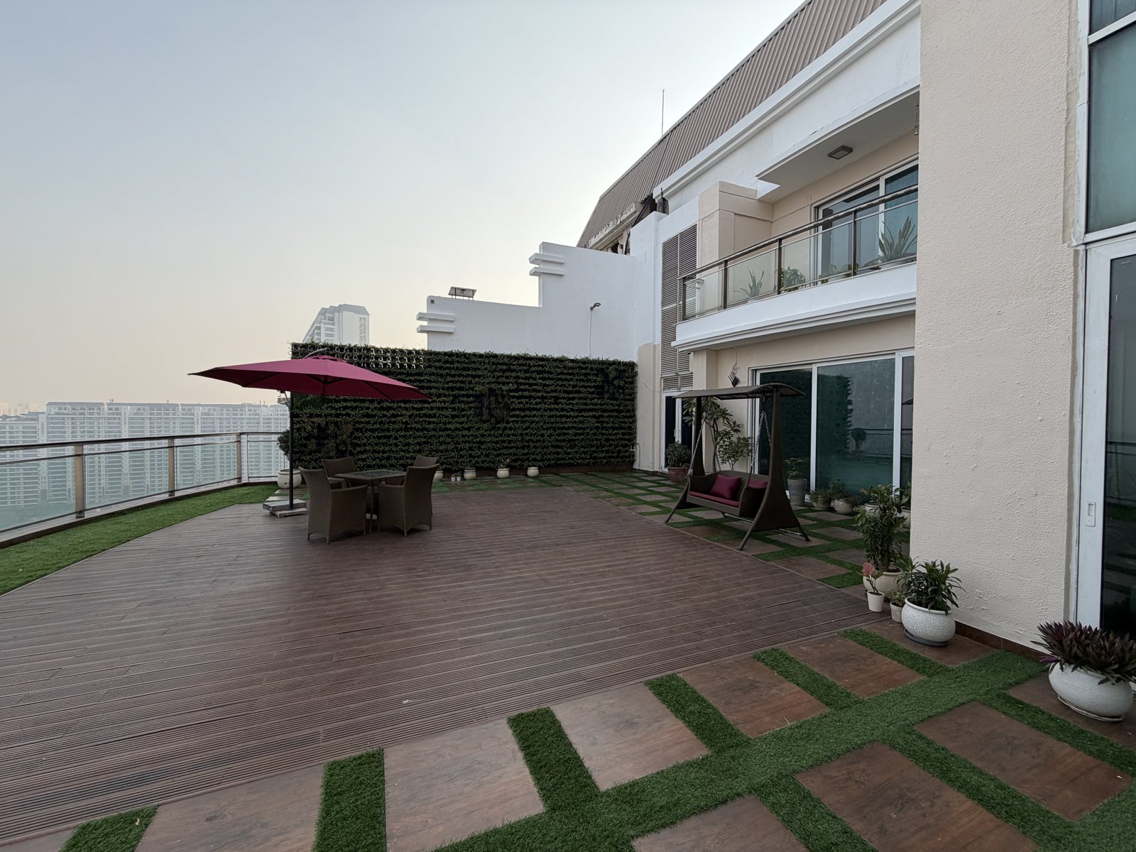 The home's rooftop terrace at dusk