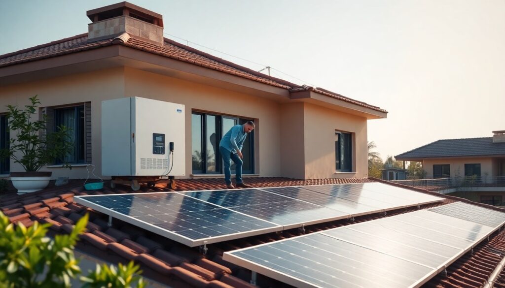 Hybrid solar inverter on an Indian rooftop
