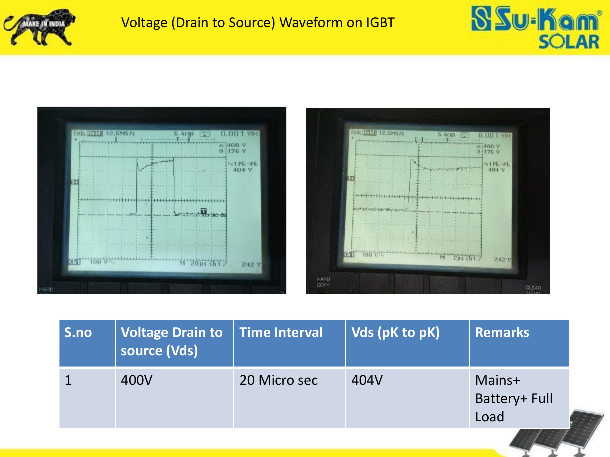 Voltage Drain to Source Waveform on IGBT - 404V peak to peak