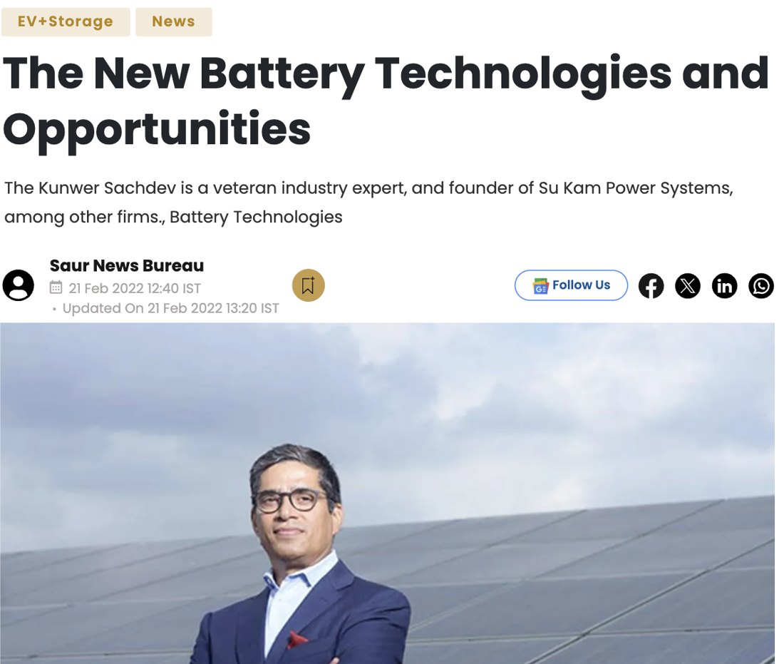 Saur Energy International: Kunwer Sachdev on new battery technologies and opportunities