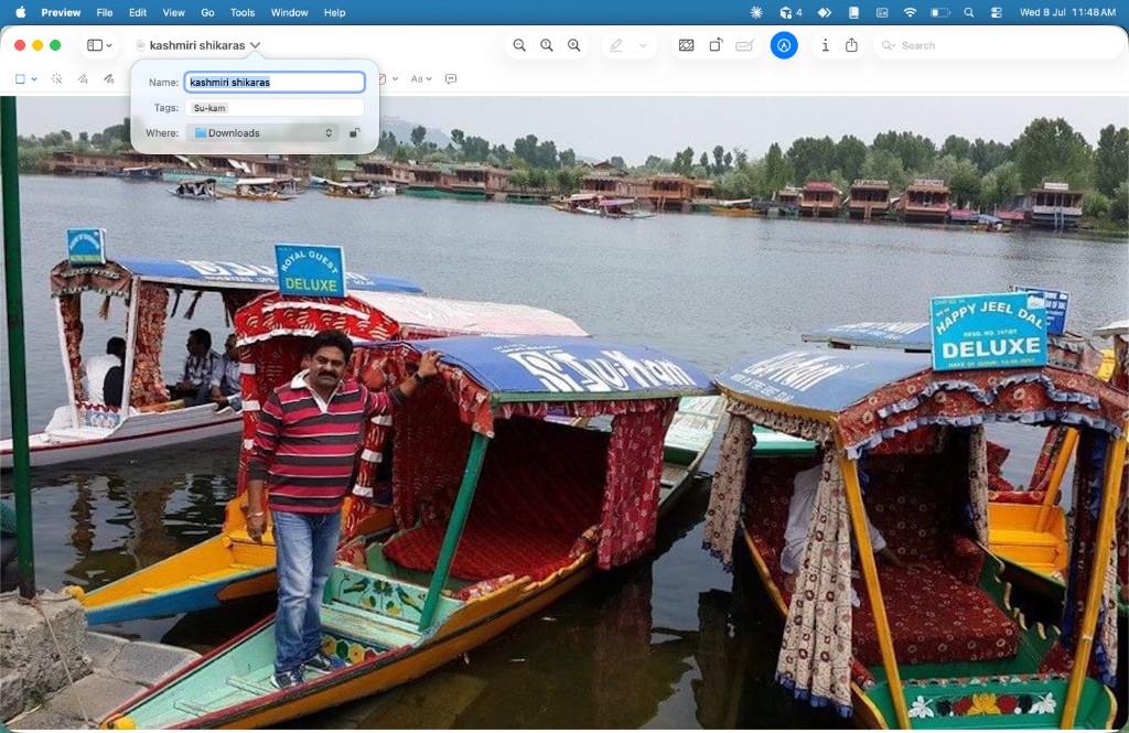 Kunwer Sachdev on a Su-Kam branded shikara at Dal Lake, Srinagar — the Shikara Project in action