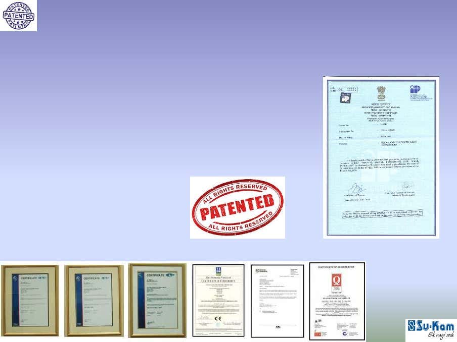 Government of India Patent Certificate & Quality Certifications