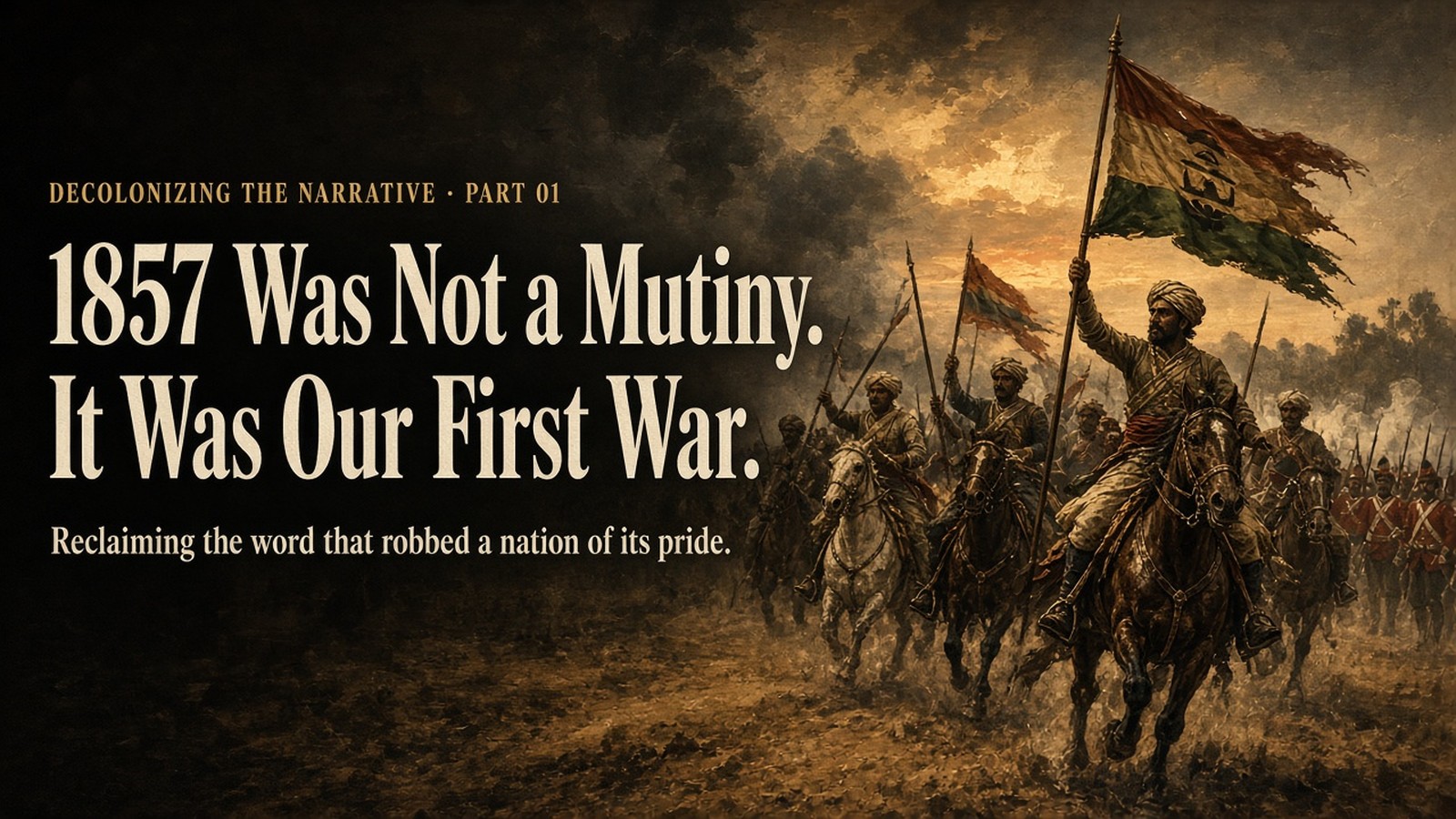 1857 First War of Independence — resistance charge through smoke at dusk