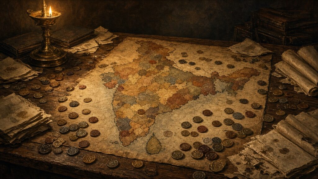 1947 map mosaic of hundreds of princely-state seals