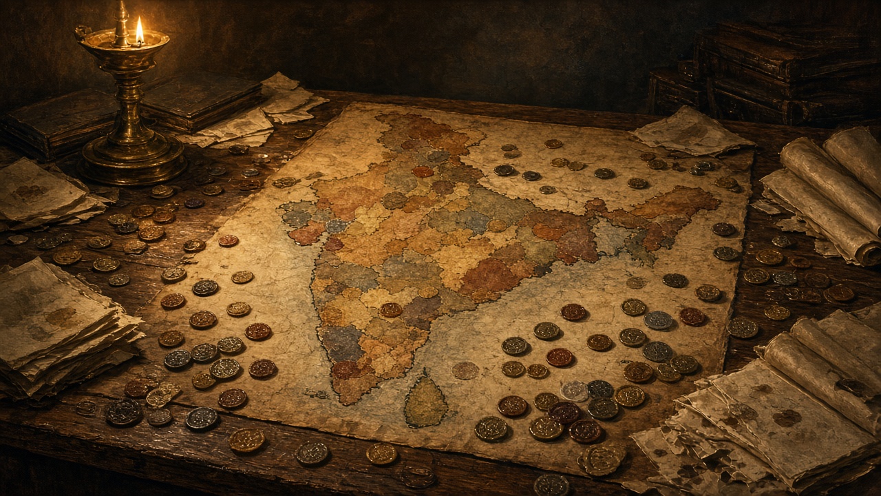 1947 map mosaic of hundreds of princely-state seals — the Balkanization trap