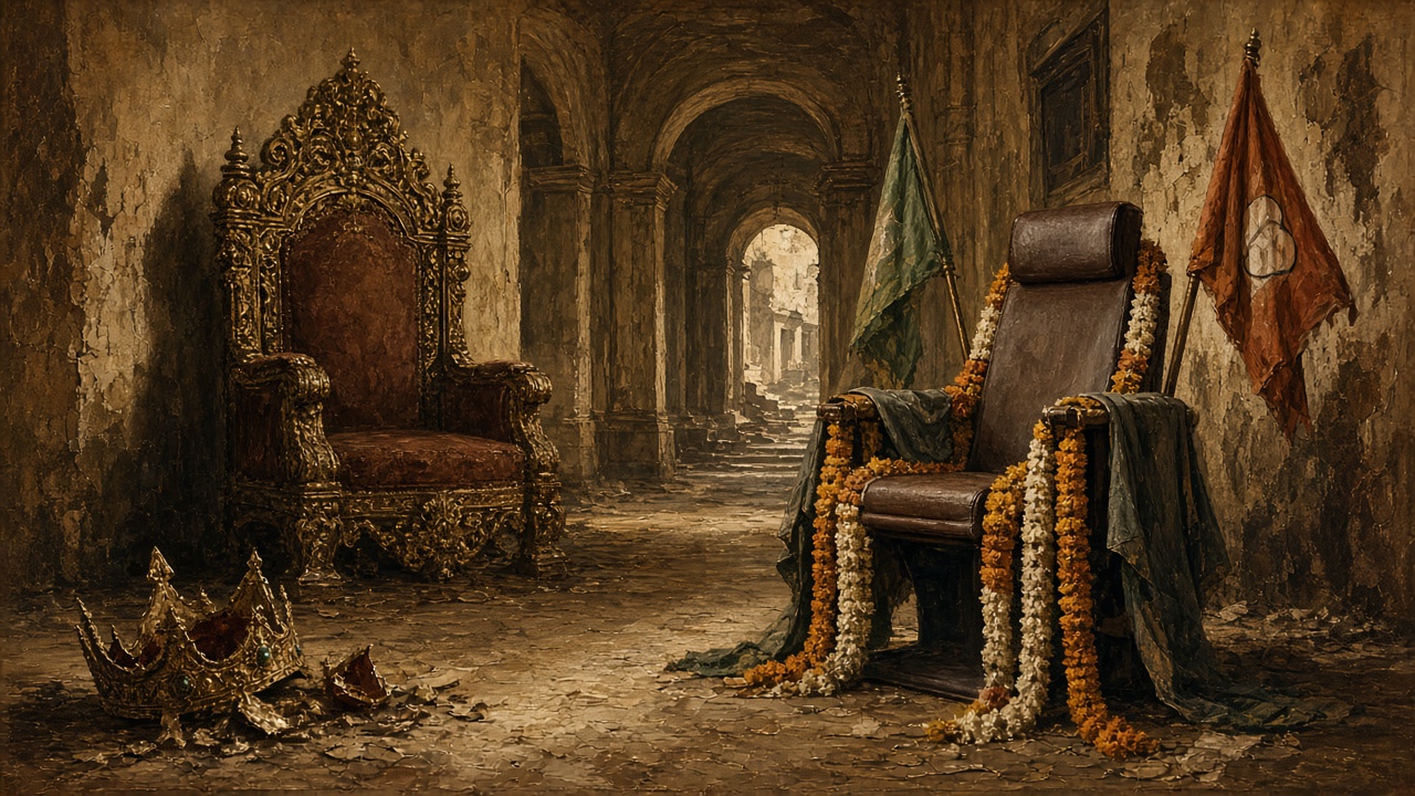 Empty maharaja throne becoming a Chief Minister’s garlanded chair — democratic feudalism