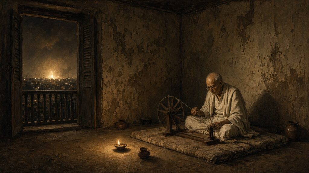 15 August 1947 — Gandhi spinning alone in Beliaghata while Delhi celebrates