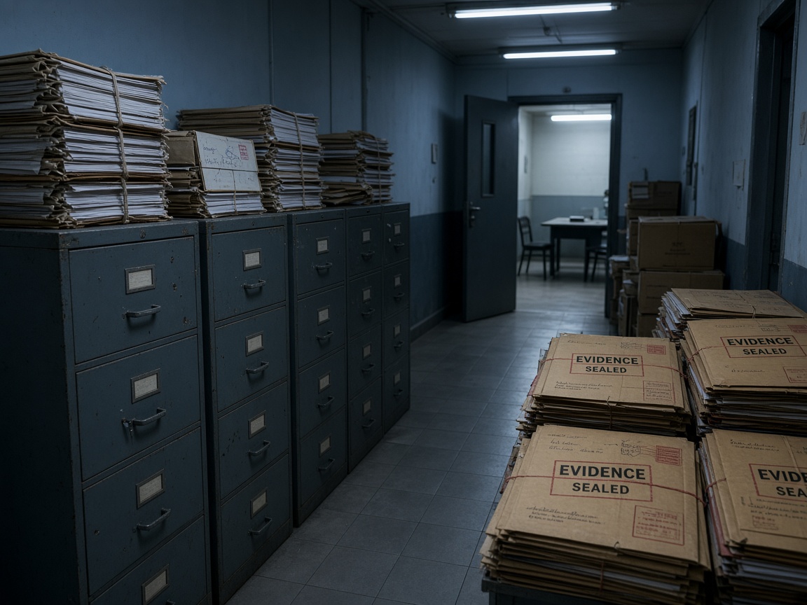 Investigative corridor of files and sealed envelopes — asymmetric enforcement