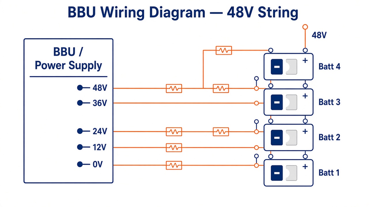 BBU wiring diagram for a 48V four-battery string