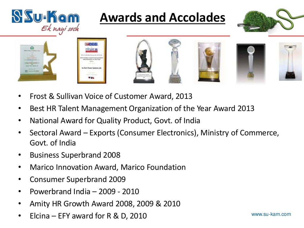 Su-Kam awards and accolades slide from IOD deck