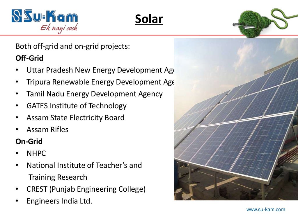 Su-Kam solar projects slide from IOD deck