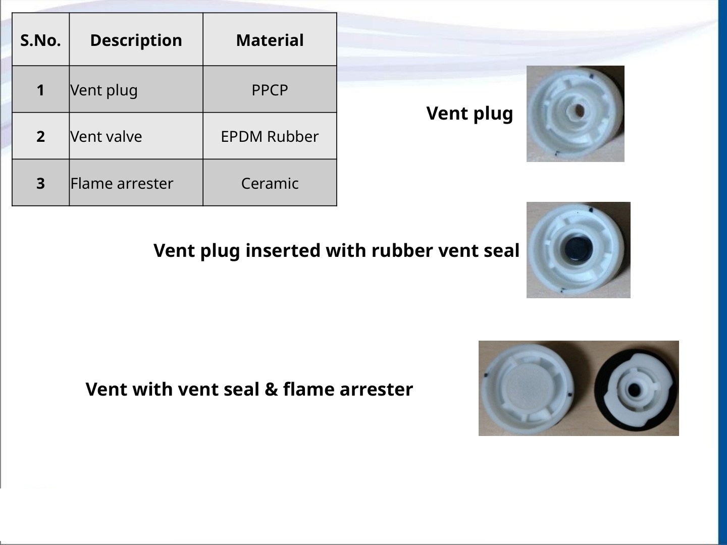 Vent plug with EPDM rubber vent valve and ceramic flame arrester