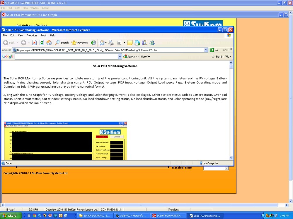 Mobile and PC application data monitoring for Solar PCU