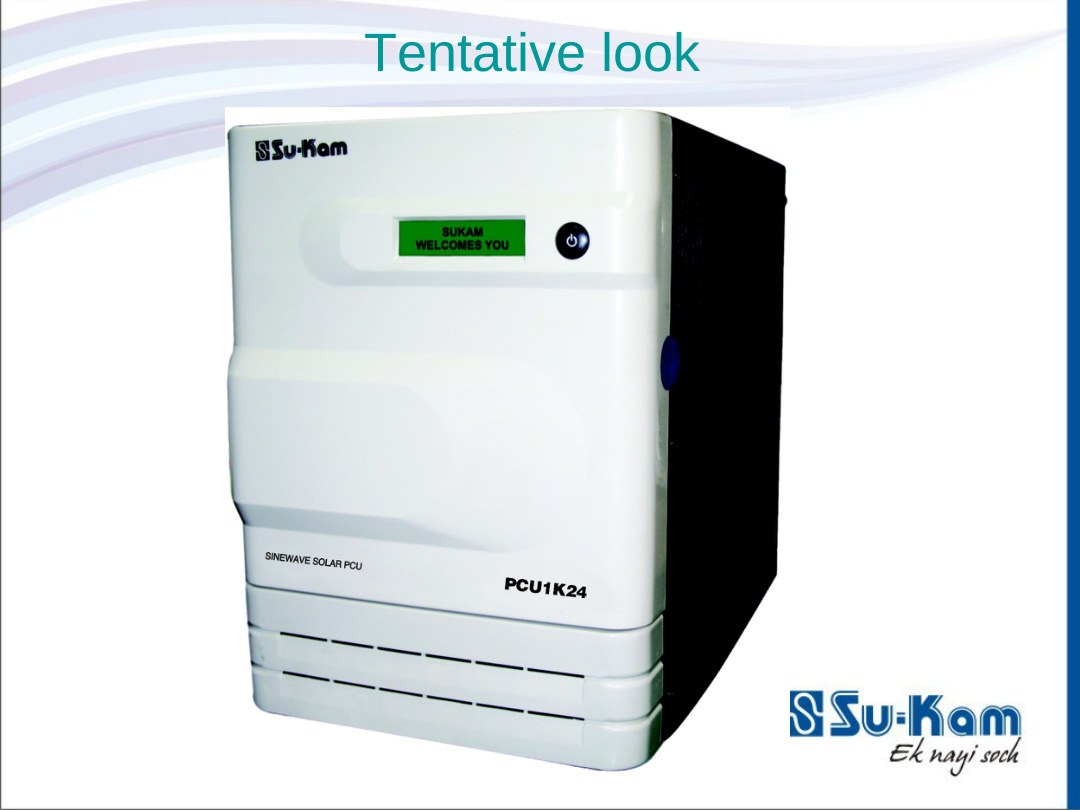 Su-Kam PCU1K24 tentative look — white front panel, LCD, sinewave Solar PCU
